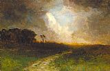 Edward Mitchell Bannister landscape, man on horse painting